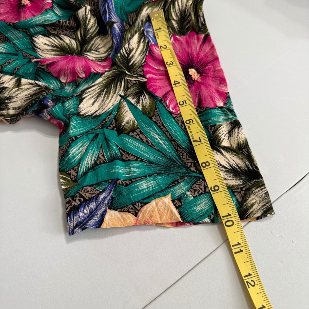 Jacque & Koko Vintage 90s Floral Romper Plus Size 18/20 Tropical Rayon Teal Pink - Picture 9 of 12